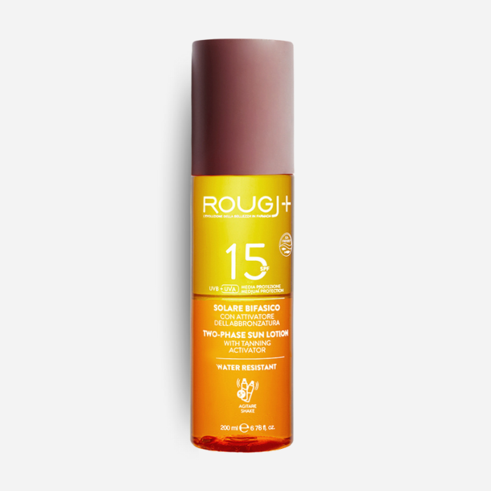 Rougj+ Solare Bifasico SPF15 con Attivatore di Melanina 200 ml - immagine ufficiale Rougj