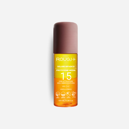 Rougj+ Solare Bifasico SPF15 con Attivatore di Melanina 100 ml - immagine ufficiale Rougj