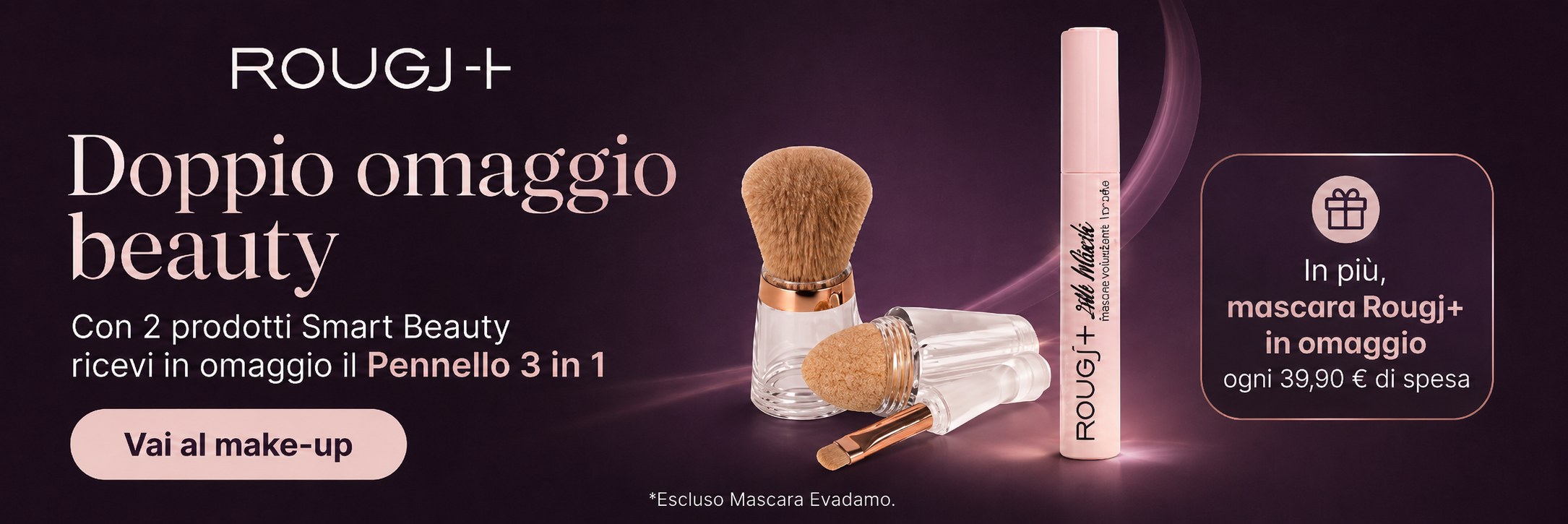 Rougj+ doppio omaggio beauty con pennello 3 in 1 e mascara Rougj+